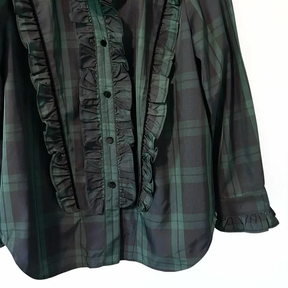Tuckernuck Blackwatch Plaid Raegan Ruffle Button Down Shirt Womens L - Picture 5 of 6
